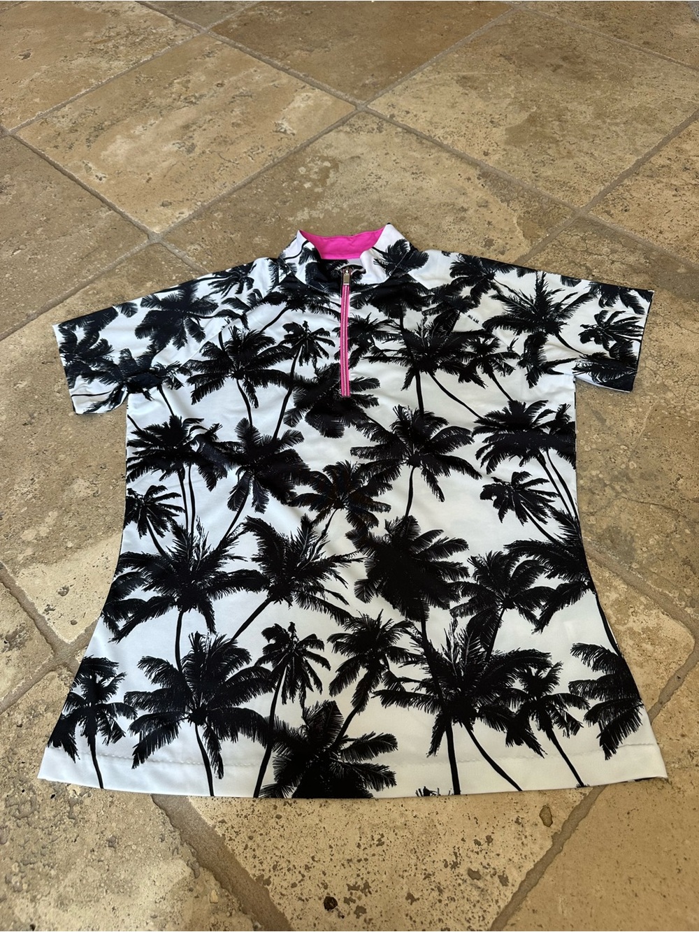 Tail Women’s Short Sleeve Palm Tee in Black, White & Pink Trim